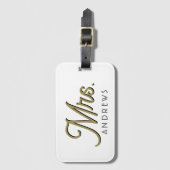 Personalisiertes, modernes Schwarzes Gold Script m Gepäckanhänger (Vorderseite Vertikal)