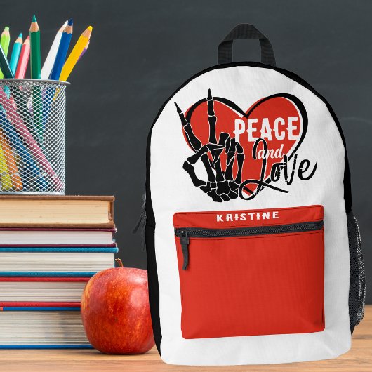 Personalisiertes modernes Skelett Hand Frieden und Bedruckter Rucksack