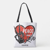 Personalisiertes modernes Skelett Hand Frieden und Tasche (Rückseite)