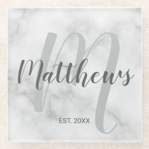 Personalisiertes, modernes Skript Monogramm und Fa Glasuntersetzer