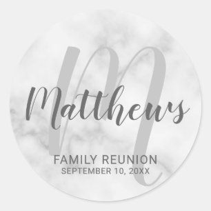 Personalisiertes, modernes Skript Monogramm und Fa Runder Aufkleber