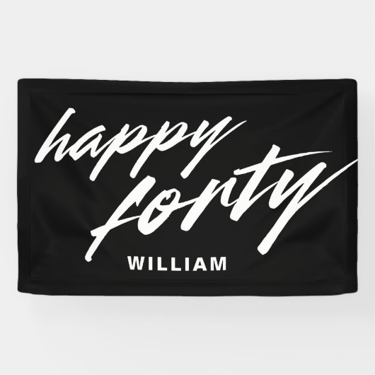 Personalisiertes modernes Skript Schwarz 40. Gebur Banner (Horizontal)