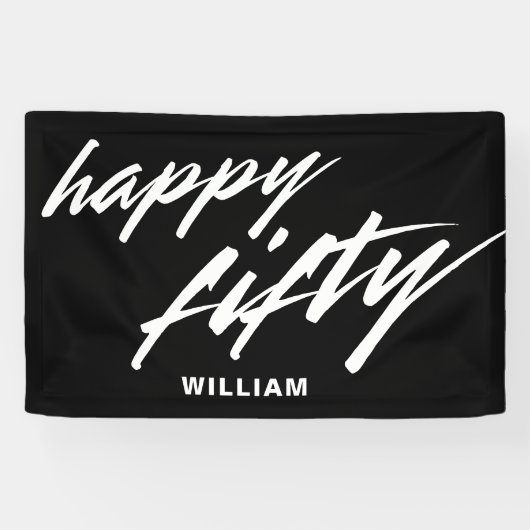 Personalisiertes modernes Skript Schwarz 50. Gebur Banner (Horizontal)
