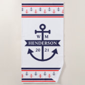 Personalisiertes Mongram Anchor Beach Handtuch (Vorderseite)