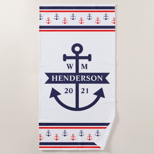 Personalisiertes Mongram Anchor Beach Handtuch (Vorderseite)