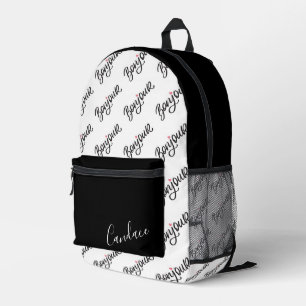 Personalisiertes monochrome "Bonjour"-Rucksack Bedruckter Rucksack