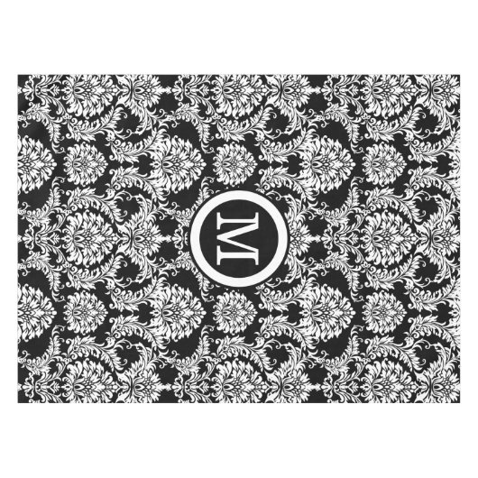 Personalisiertes Monogram Black Damsk Floral Patte Tischdecke (Vorderseite (Horizontal))