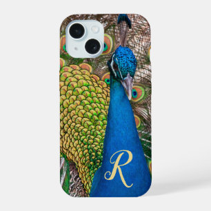 Personalisiertes Monogram Blue Peacock-Foto iPhone 15 Hülle