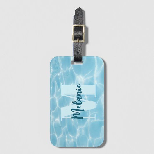 Personalisiertes Monogram Blue Swimming Pool Moder Gepäckanhänger (Vorderseite Vertikal)