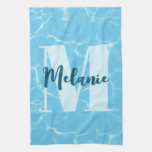 Personalisiertes Monogram Blue Swimming Pool Moder Geschirrtuch