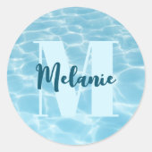 Personalisiertes Monogram Blue Swimming Pool Moder Runder Aufkleber (Vorderseite)