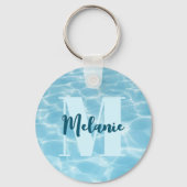 Personalisiertes Monogram Blue Swimming Pool Moder Schlüsselanhänger (Vorderseite)