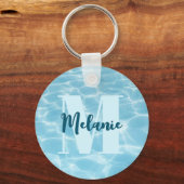 Personalisiertes Monogram Blue Swimming Pool Moder Schlüsselanhänger (Vorderseite)