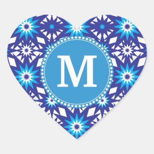 Personalisiertes Monogram Bold Blue Aquamarin Star Herz-Aufkleber