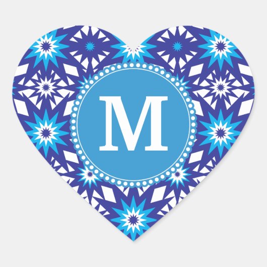 Personalisiertes Monogram Bold Blue Aquamarin Star Herz-Aufkleber (Vorderseite)