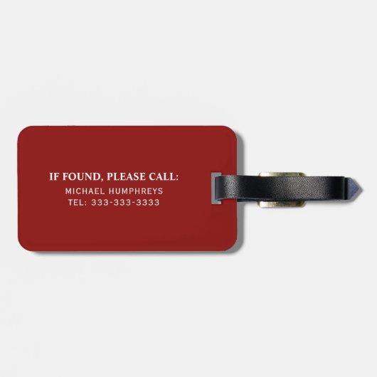 Personalisiertes Monogram Burgundy Gepäck Gepäckanhänger (Rückseite horizontal)