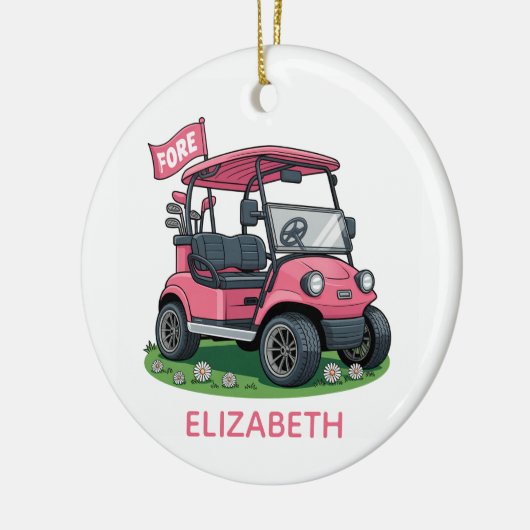 Personalisiertes Monogram Feminine Golf Cart Keramik Ornament (Links)