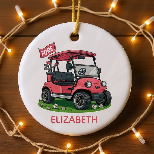 Personalisiertes Monogram Feminine Golf Cart Keramik Ornament