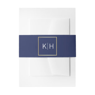 Personalisiertes Monogram Gold Frame Navy Blue Wed Einladungsbanderole