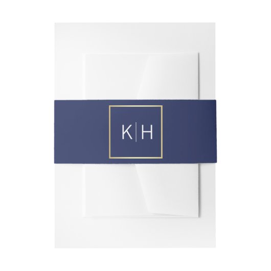 Personalisiertes Monogram Gold Frame Navy Blue Wed Einladungsbanderole (Vorderseite Beispiel)