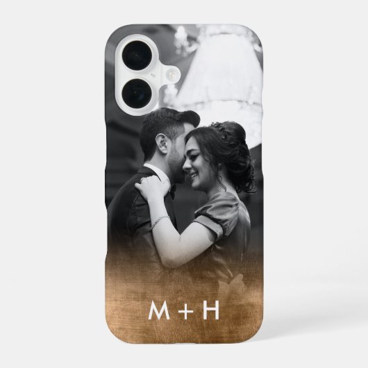 Personalisiertes Monogram Gold Ombre-Foto iPhone 16 Hülle (Rückseite)