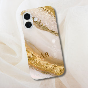 Personalisiertes Monogram Golden Marble iPhone Cas iPhone 16 Hülle