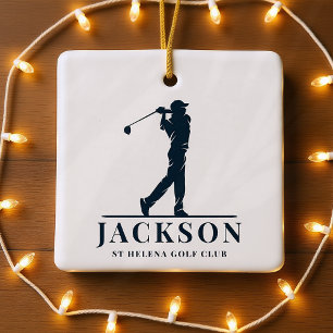 Personalisiertes Monogram Golf Swing Navy Keramikornament