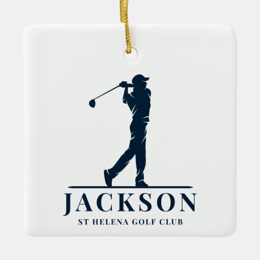Personalisiertes Monogram Golf Swing Navy Keramikornament (Vorderseite)