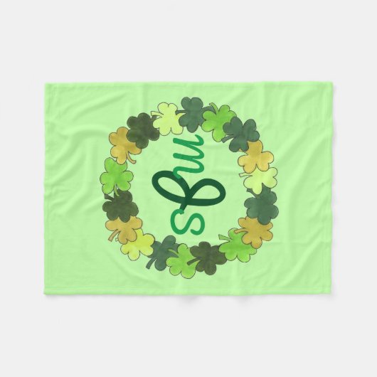 Personalisiertes Monogram Green Irish Kleeblatt Wr Fleecedecke (Vorderseite (Horizontal))
