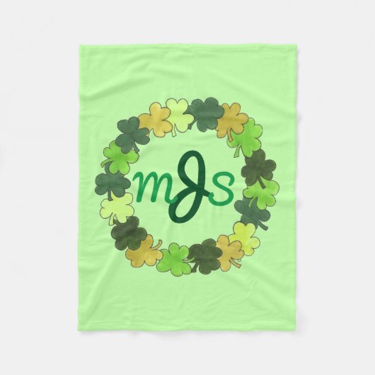 Personalisiertes Monogram Green Irish Kleeblatt Wr Fleecedecke (Vorderseite)