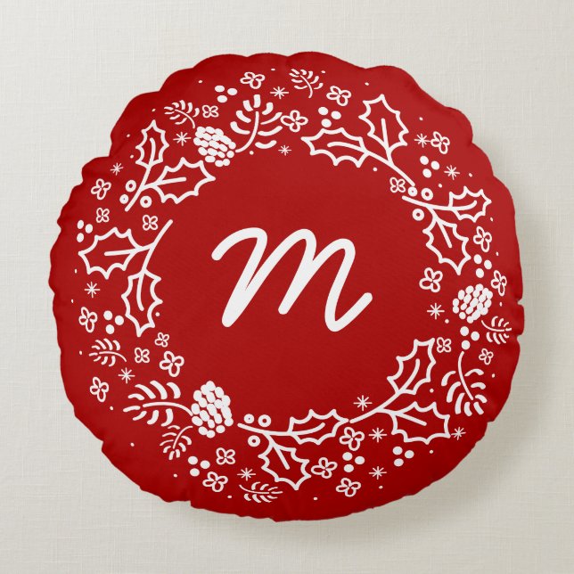 Personalisiertes Monogram Holiday Wreath Kissen (Vorderseite)