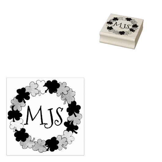 Personalisiertes Monogram Irish Kleeblatt Wreath Gummistempel (Stempel)