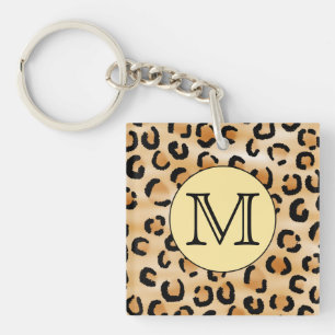 Personalisiertes Monogram Leopard-Druckmuster Schlüsselanhänger