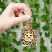 Personalisiertes Monogram Leopard-Druckmuster Schlüsselanhänger (Hand)