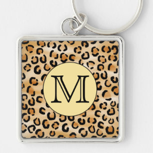 Personalisiertes Monogram Leopard-Druckmuster Schlüsselanhänger