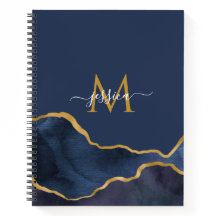 Personalisiertes Monogram-Notebook aus blauem Marm