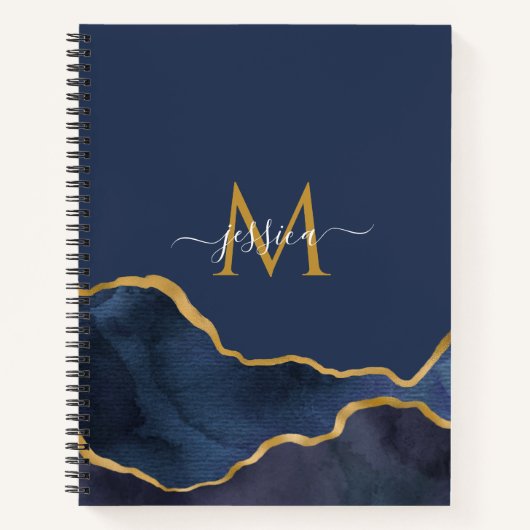 Personalisiertes Monogram-Notebook aus blauem Marm Notizblock (Vorderseite)