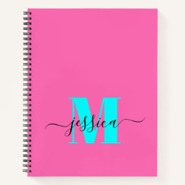 Personalisiertes Monogram-Notebook in Pink und Cya Notizblock