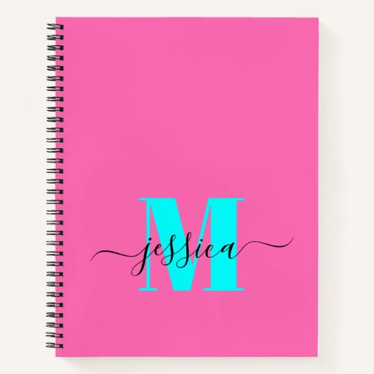 Personalisiertes Monogram-Notebook in Pink und Cya Notizblock (Vorderseite)