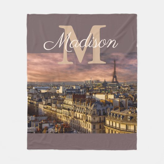 Personalisiertes Monogram Paris Eiffelturm Fleecedecke (Vorderseite)