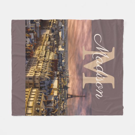 Personalisiertes Monogram Paris Eiffelturm Fleecedecke (Vorderseite (Horizontal))