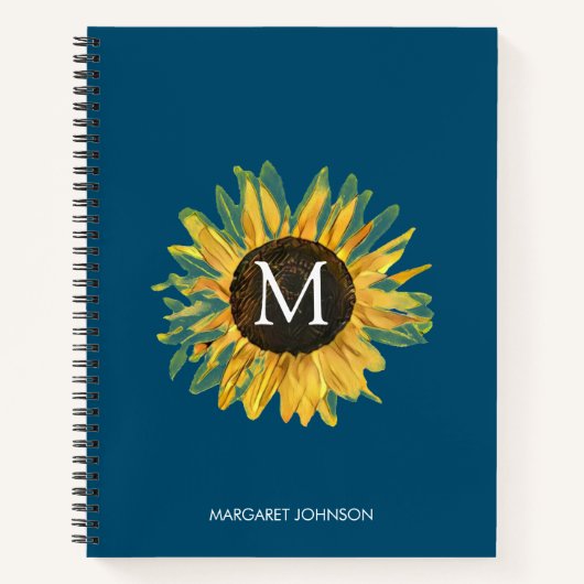 Personalisiertes Monogram Rustic Sunflower Noteboo Notizblock (Vorderseite)