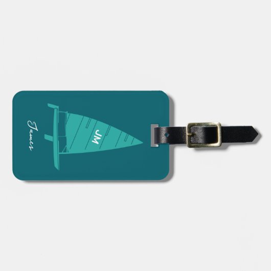 Personalisiertes Monogram Sailboat Racing Aquamari Gepäckanhänger (Vorderseite horizontal)