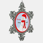 Personalisiertes Monogram Snowman Snowflake Orname Schneeflocken Zinn-Ornament (Links)