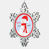 Personalisiertes Monogram Snowman Snowflake Orname Schneeflocken Zinn-Ornament (Rechts)