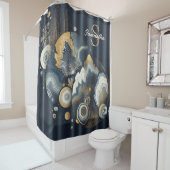 Personalisiertes Monogram Stylish Navy Blue Gold A Duschvorhang (Beispiel)