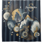 Personalisiertes Monogram Stylish Navy Blue Gold A Duschvorhang (Vorderseite)