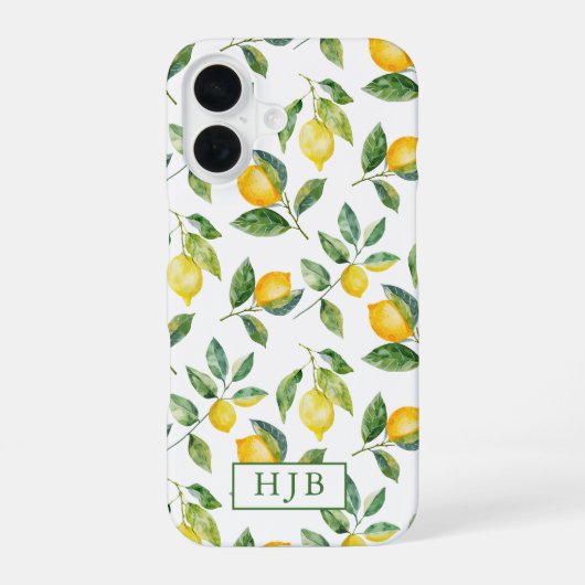 Personalisiertes Monogram Summer Lemons iPhone 16 Hülle (Rückseite)