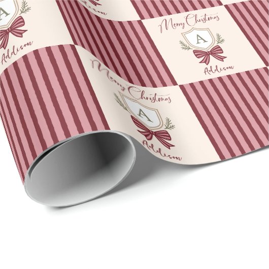 Personalisiertes Monogram Wappen Bow Weihnachten Geschenkpapier (Rolleneckpunkt)