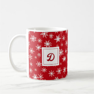 Personalisiertes Monogram Xmas Snowflake Rotes Mus Kaffeetasse
